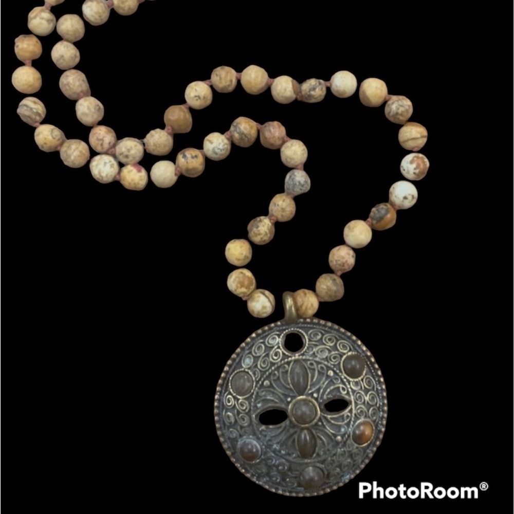 Picture Jasper Necklace and Brass Pendant